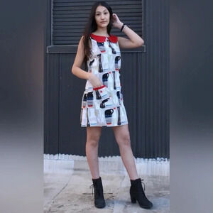 BEEBOP & WALLY Black Red Vases White Peter Pan Collar Sleeveless Ava Dress Small